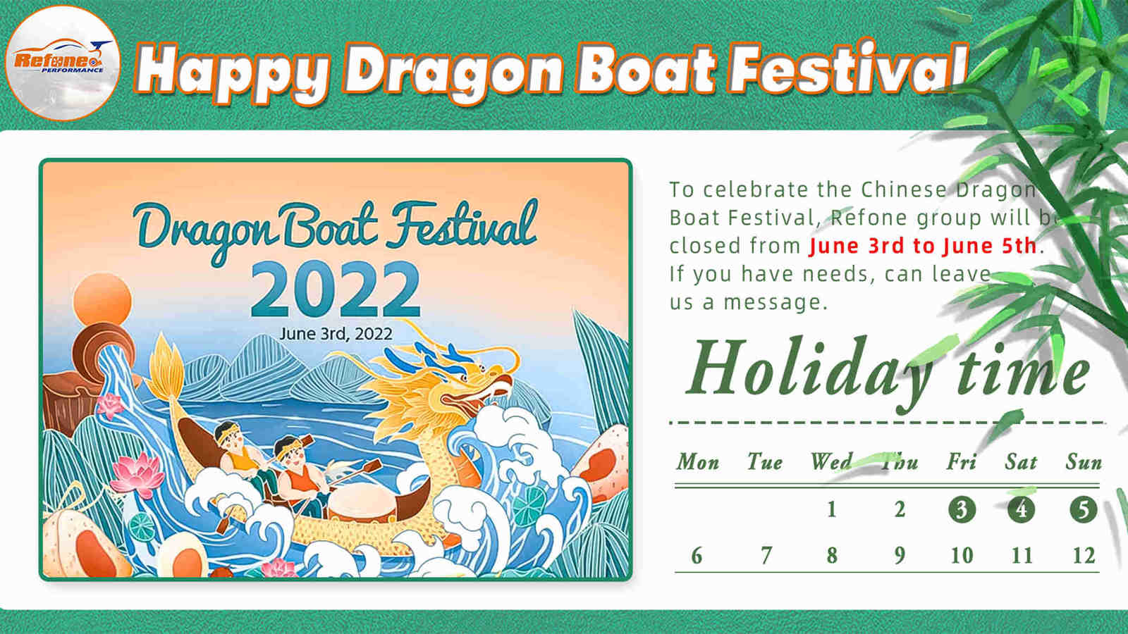 avis de vacances du festival des bateaux-dragons —— groupe refone
